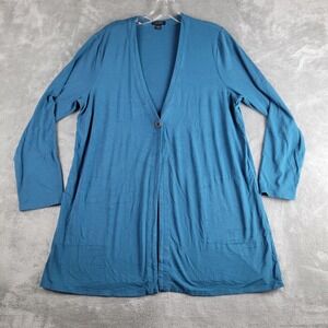 J Jill Wearever Collection Womens Large Petite Teal One Button Long Sleeve